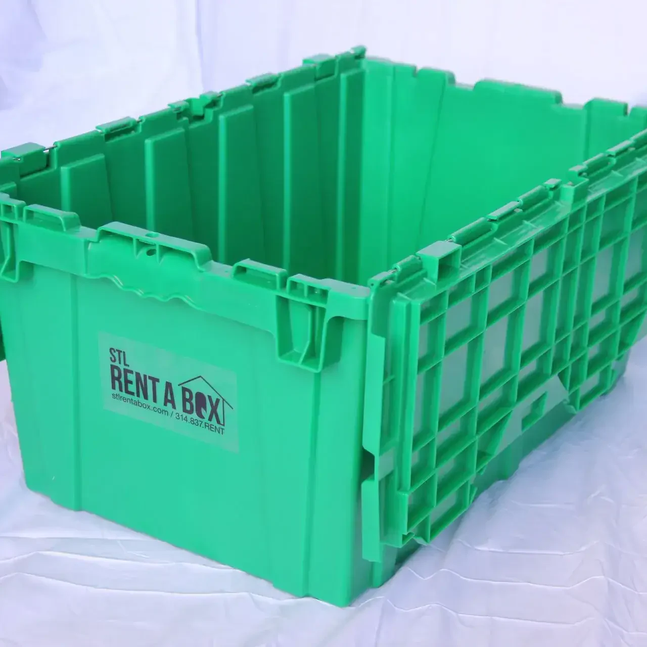 open stl rent a box container on white backdrop