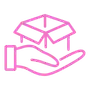 hand holding shipping box icon Pink blocks with stairs icon