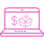 pink ecommerce icon box dollar Pink laptop with two rotating gears icon